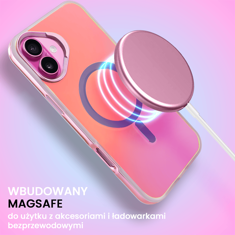 Etui do iPhone 16 Plus MagSafe Miami Vibe, głęboki mieniący się kolor, różowe ombre