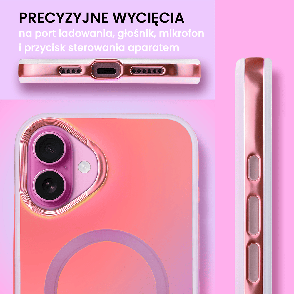 Etui do iPhone 16 Plus MagSafe Miami Vibe, głęboki mieniący się kolor, różowe ombre