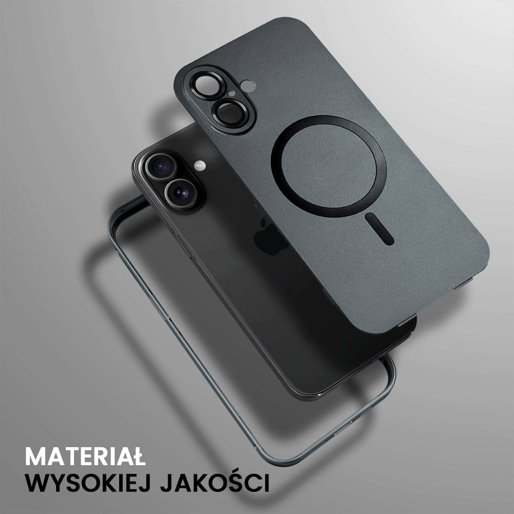 Etui do iPhone 16 Plus Metal Solid Magsafe, pełny tył z metalową ramką i osłoną aparatu, czarne