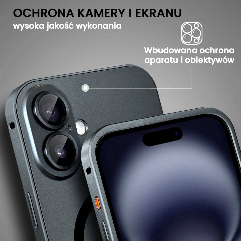 Etui do iPhone 16 Plus Metal Solid Magsafe, pełny tył z metalową ramką i osłoną aparatu, czarne