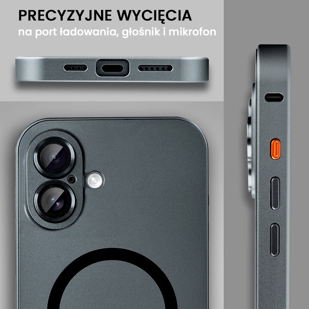 Etui do iPhone 16 Plus Metal Solid Magsafe, pełny tył z metalową ramką i osłoną aparatu, czarne