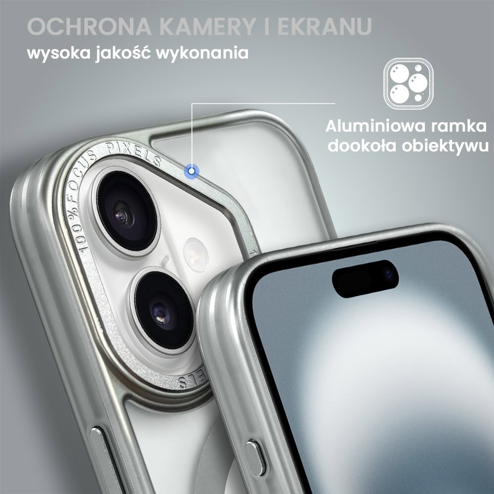 Etui do iPhone 16 cienkie, elastyczne, wzmocniona ramka, Titanium Finish, srebrne