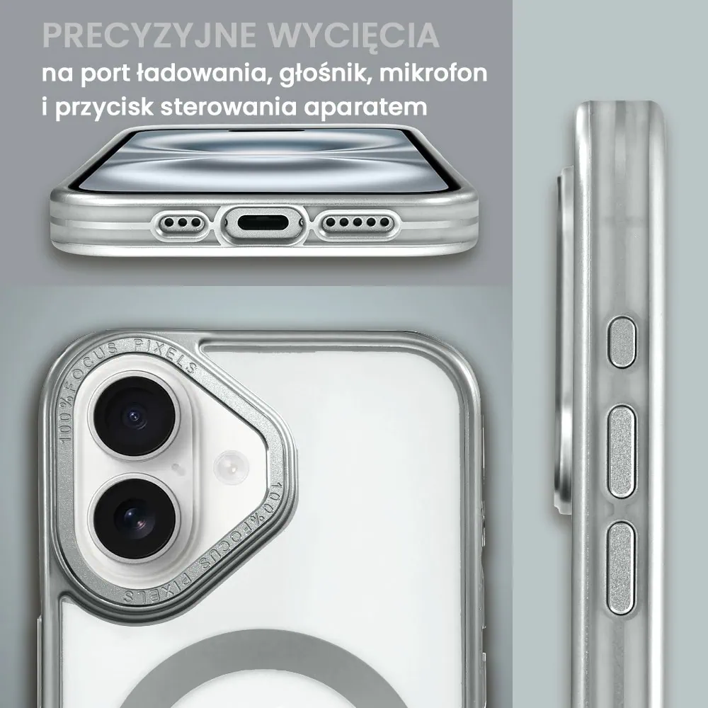 Etui do iPhone 16 cienkie, elastyczne, wzmocniona ramka, Titanium Finish, srebrne