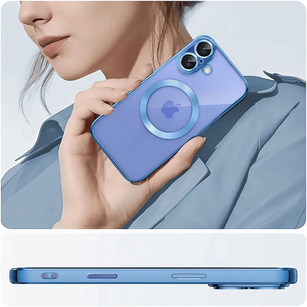 Etui do iPhone 16 Slim Protect Full Cover MagSafe Hard Back, twardy tył, przeźroczyste, górski niebieski
