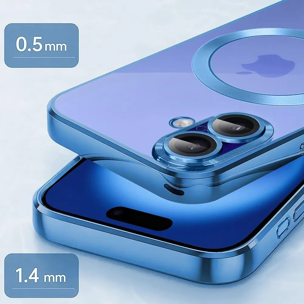 Etui do iPhone 16 Slim Protect Full Cover MagSafe Hard Back, twardy tył, przeźroczyste, górski niebieski