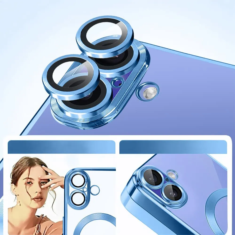 etui do iphone 16 plus slim protect full cover magsafe hard back, twardy tył, przeźroczyste, górski niebieski