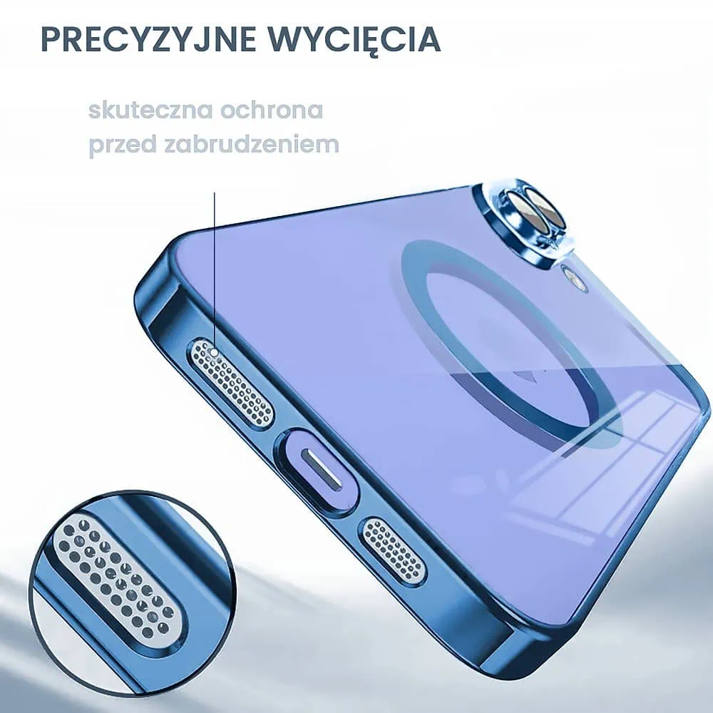 Etui do iPhone 16 Slim Protect Full Cover MagSafe Hard Back, twardy tył, przeźroczyste, górski niebieski