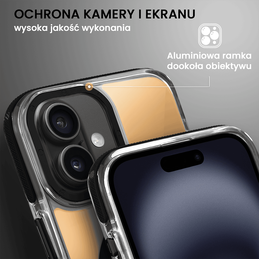 Etui do iPhone 16 Plus Sunrise Fusion Grip z MagSafe, nieślizgające, metalowa osłona, czarne