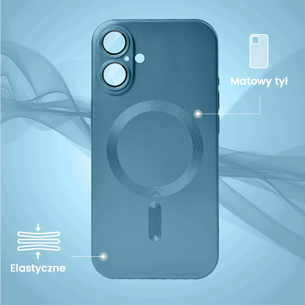 Etui do iPhone 16 z Magsafe, cienkie, metaliczne, z osłoną aparatu, granatowe