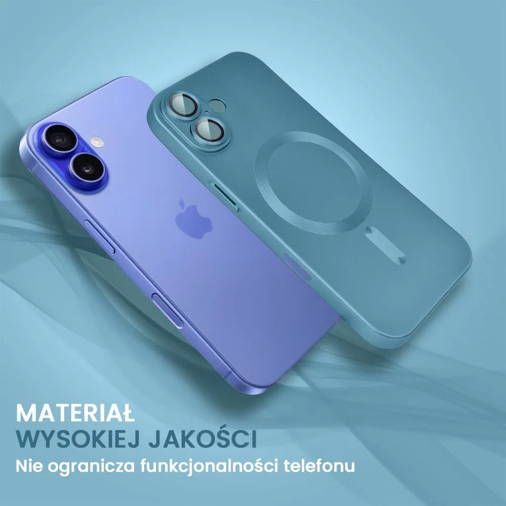 Etui do iPhone 16 z Magsafe, cienkie, metaliczne, z osłoną aparatu, granatowe