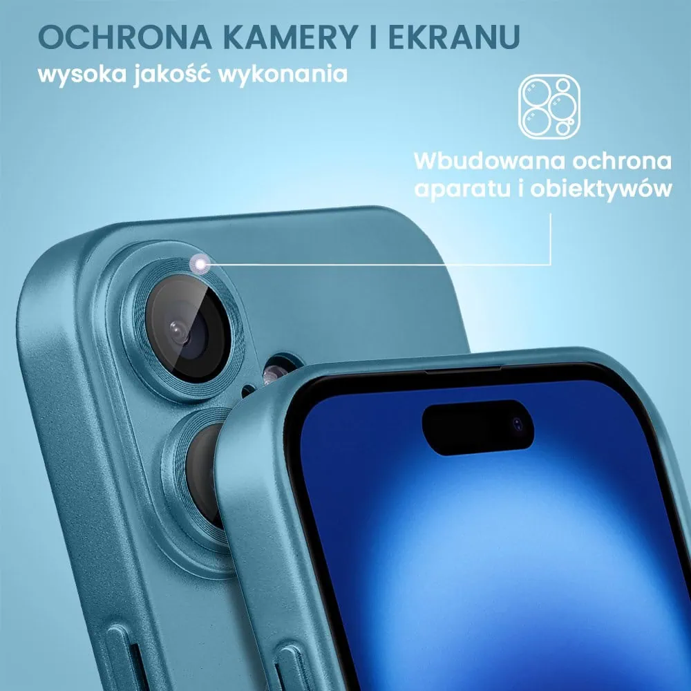 Etui do iPhone 16 z Magsafe, cienkie, metaliczne, z osłoną aparatu, granatowe