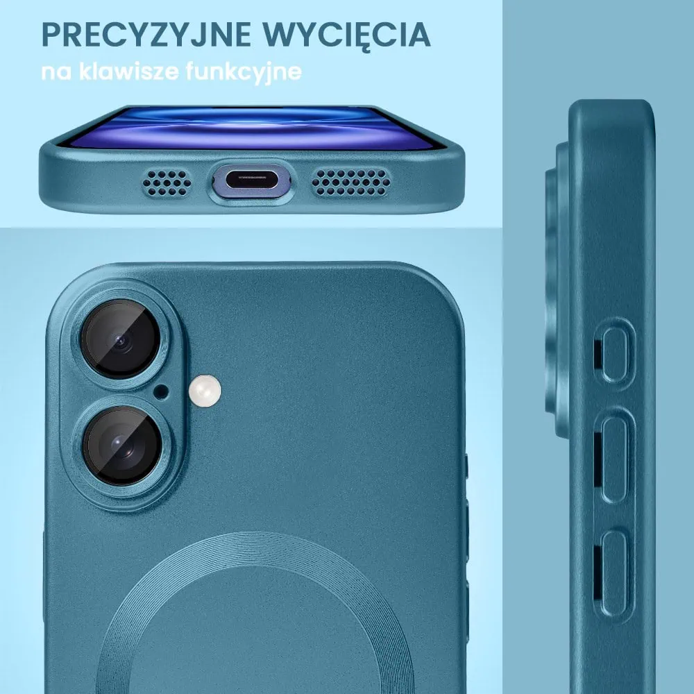 Etui do iPhone 16 z Magsafe, cienkie, metaliczne, z osłoną aparatu, granatowe