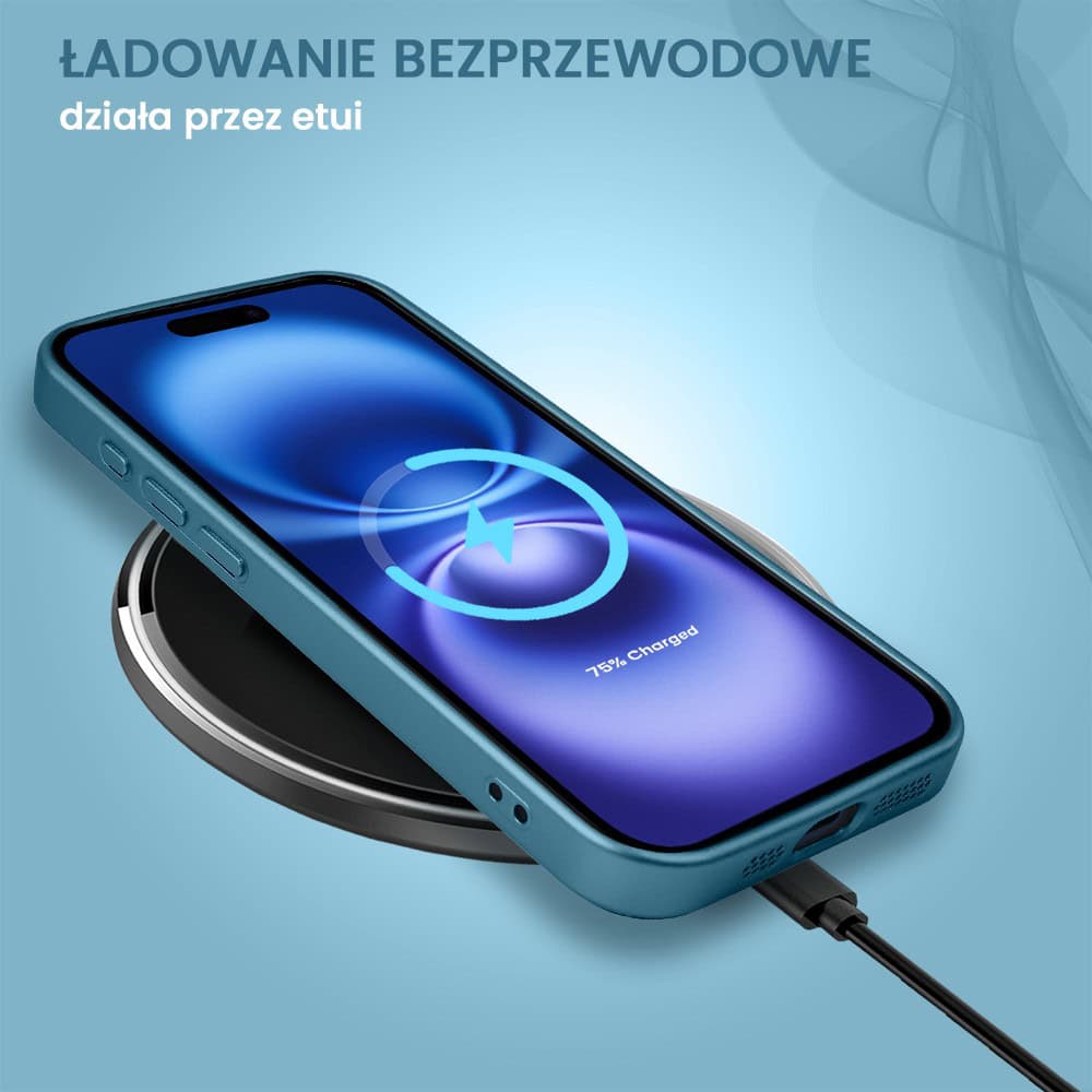 Etui do iPhone 16 z Magsafe, cienkie, metaliczne, z osłoną aparatu, granatowe