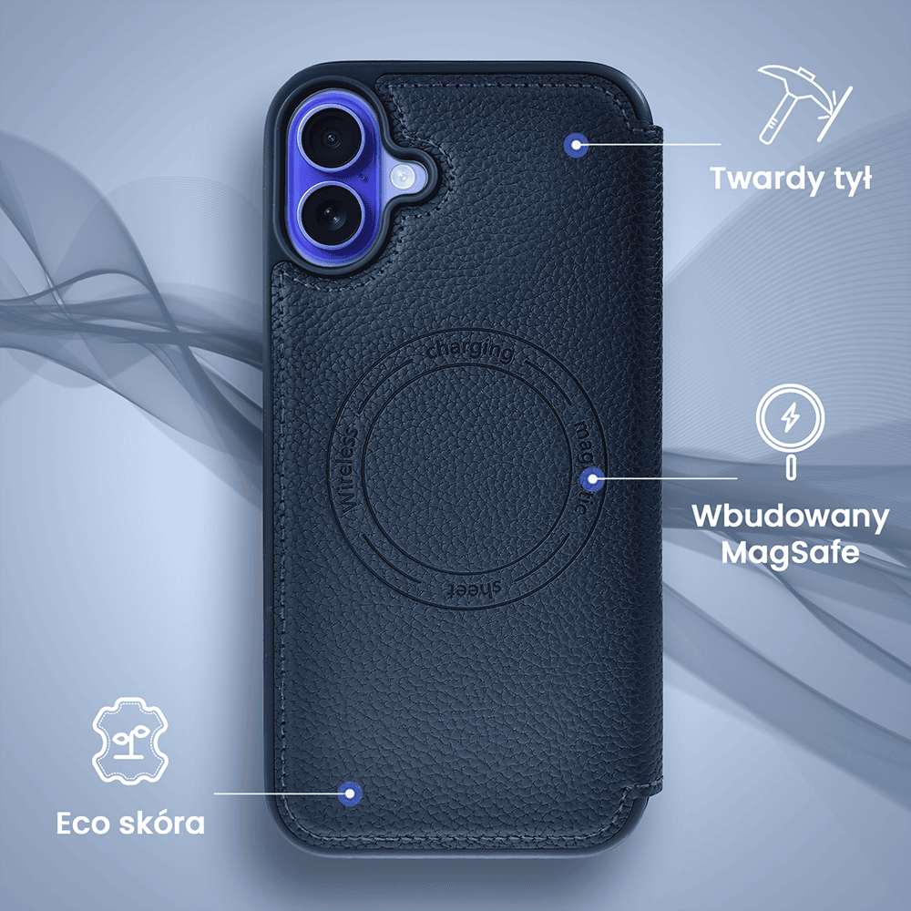 Etui do iPhone 16 z klapką Solid MagSafe Book, typu książka, granatowe (OUTLET)