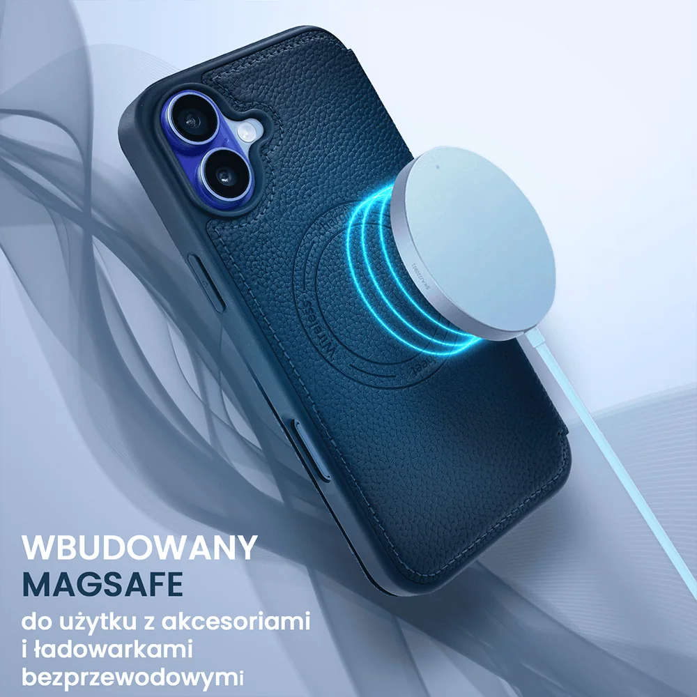 Etui do iPhone 16 z klapką Solid MagSafe Book, typu książka, granatowe (OUTLET)