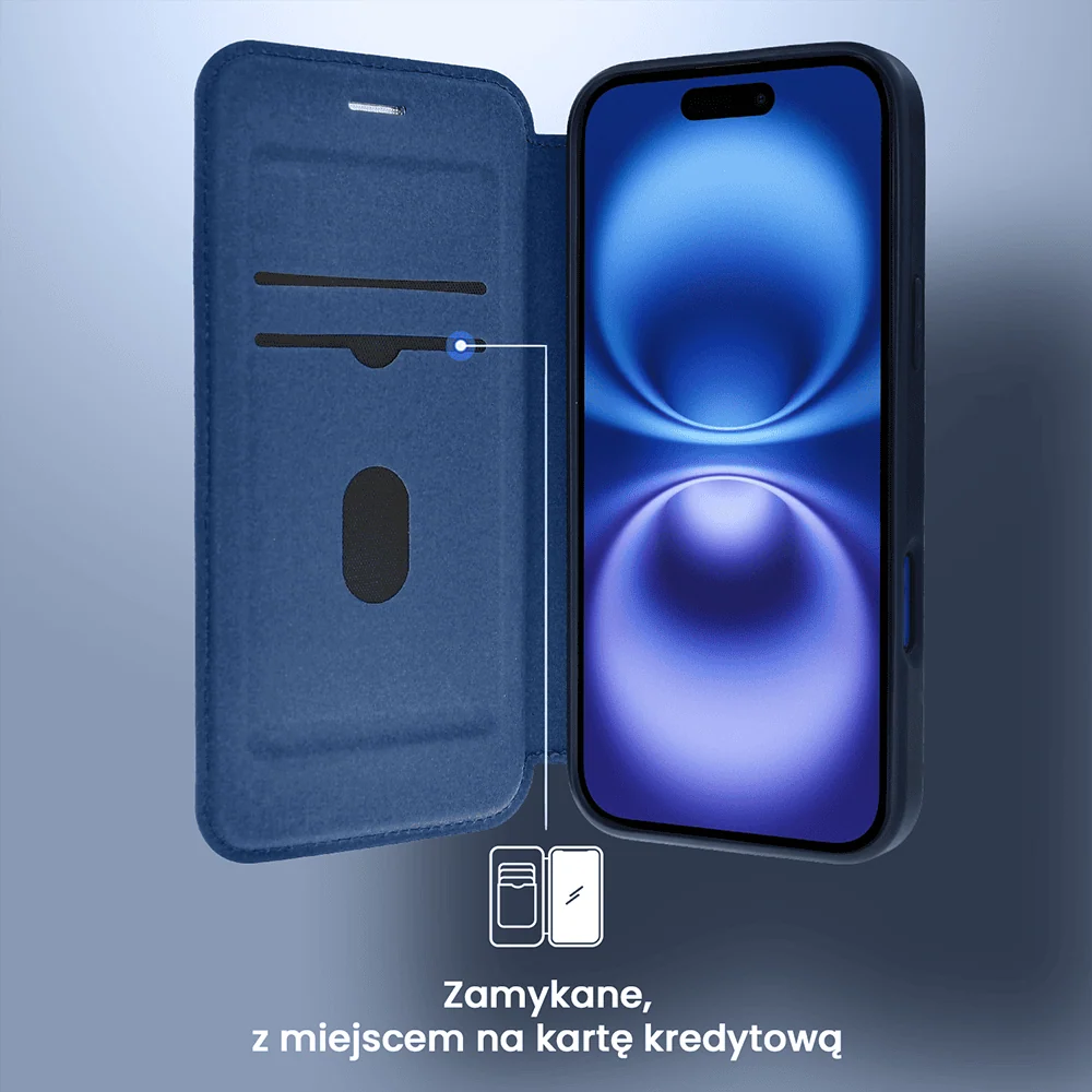 Etui do iPhone 16 z klapką Solid MagSafe Book, typu książka, granatowe (OUTLET)