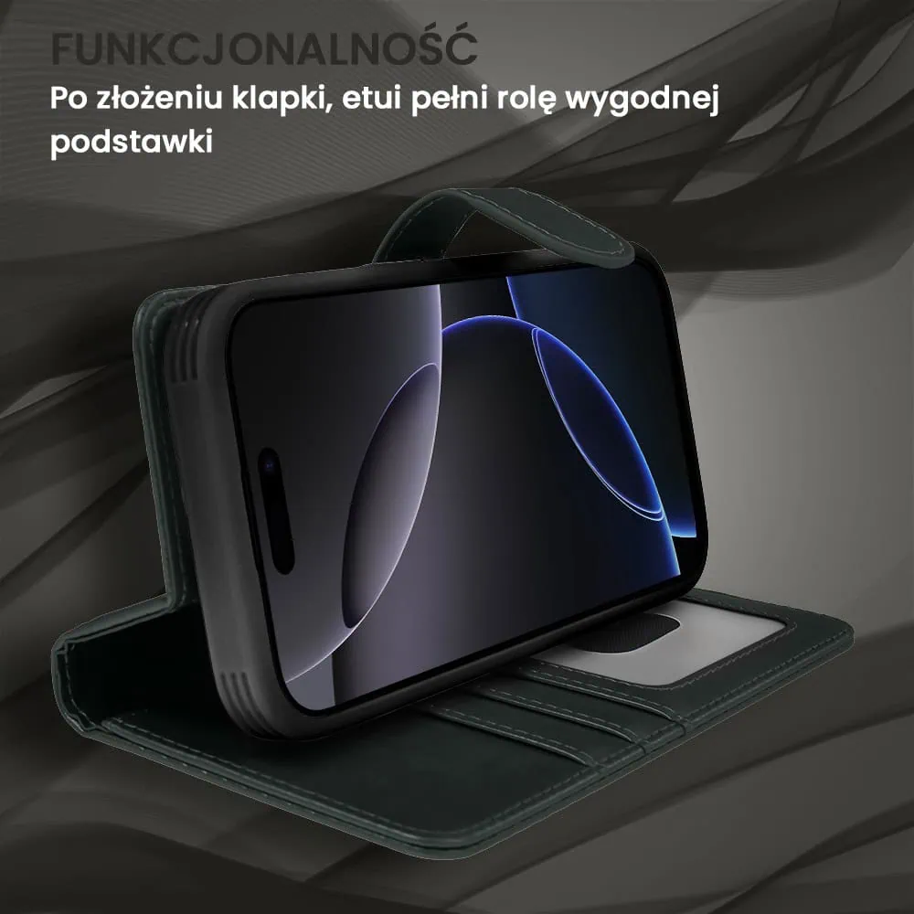 Etui do iPhone 16 Pro Max 3w1 Magsafe Double Book, zestaw etui oraz kabura z podstawką, czarne