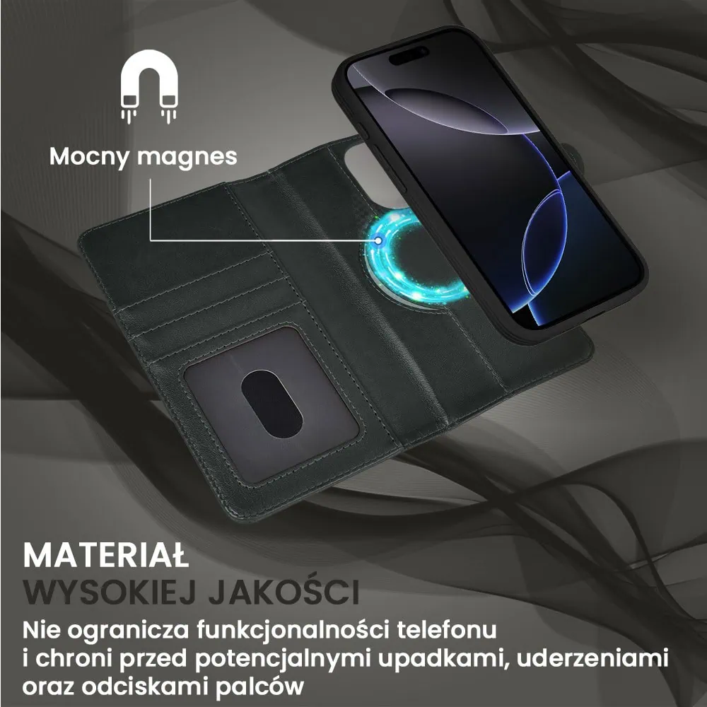 Etui do iPhone 16 Pro Max 3w1 Magsafe Double Book, zestaw etui oraz kabura z podstawką, czarne