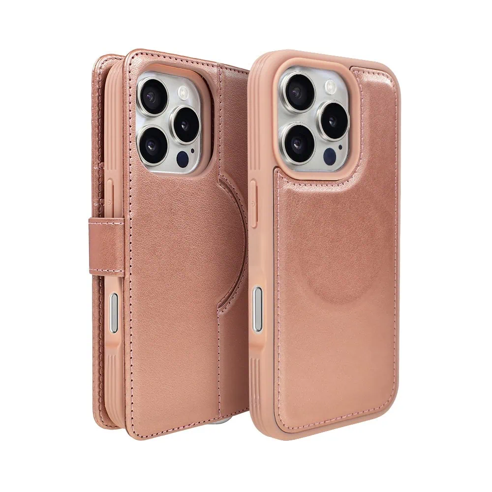 Etui do iPhone 16 Pro 3w1 Magsafe Double Book, zestaw etui oraz kabura z podstawką, różowe złoto