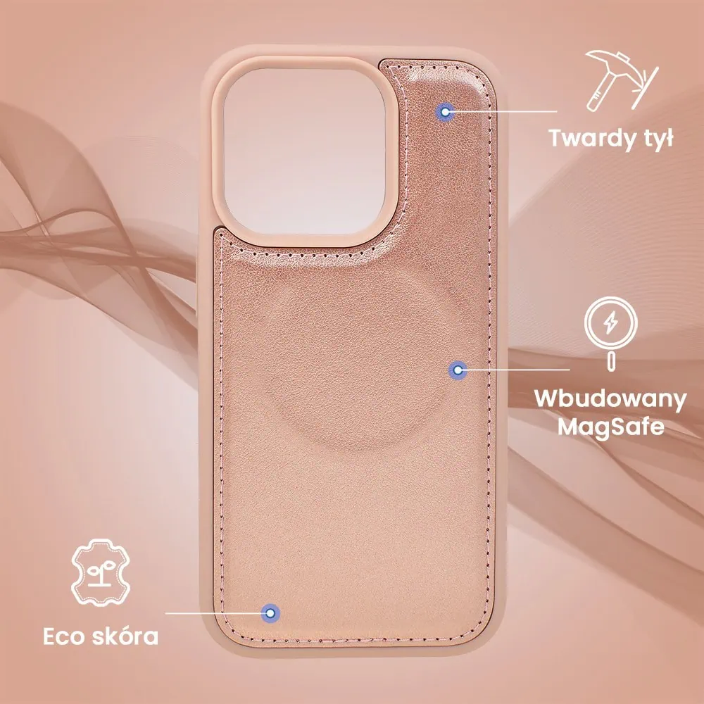 Etui do iPhone 16 Pro 3w1 Magsafe Double Book, zestaw etui oraz kabura z podstawką, różowe złoto