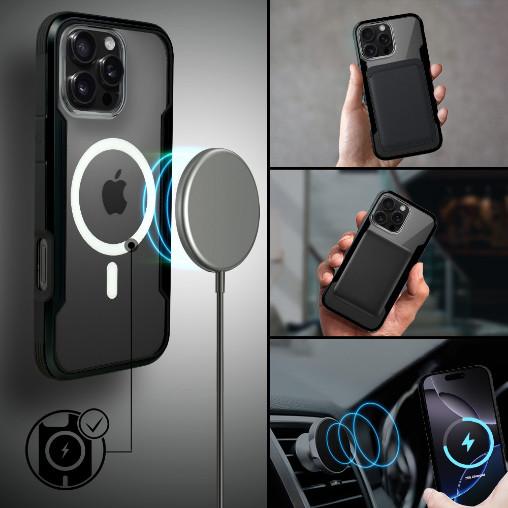 Etui do iPhone 16 Pro Max AluHybrid z MagSafe, twardy tył z metalowym wzmocnieniem, czarne