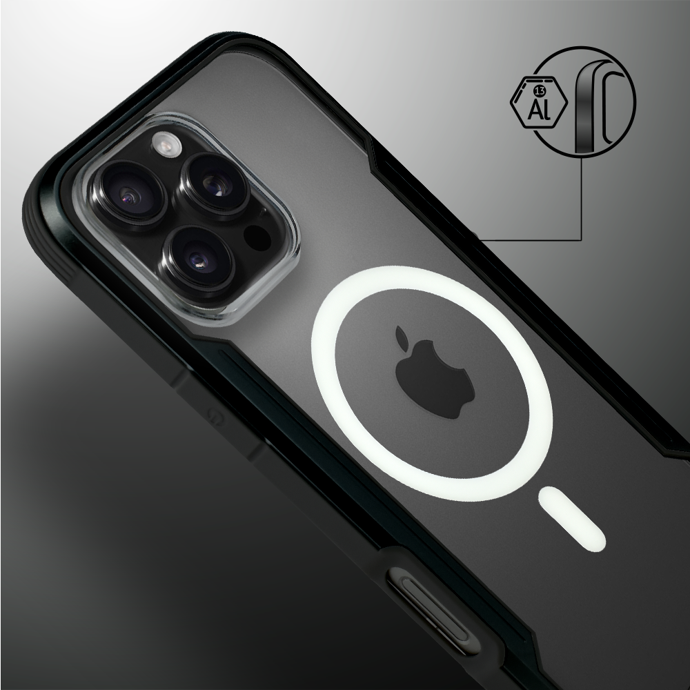 Etui do iPhone 16 Pro Max AluHybrid z MagSafe, twardy tył z metalowym wzmocnieniem, czarne