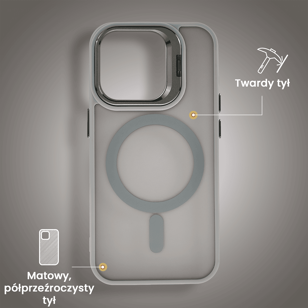 Etui do iPhone 16 Pro Arctic Stand, półprzeźroczyste, z osłoną aparatu i podstawką, tytanowe