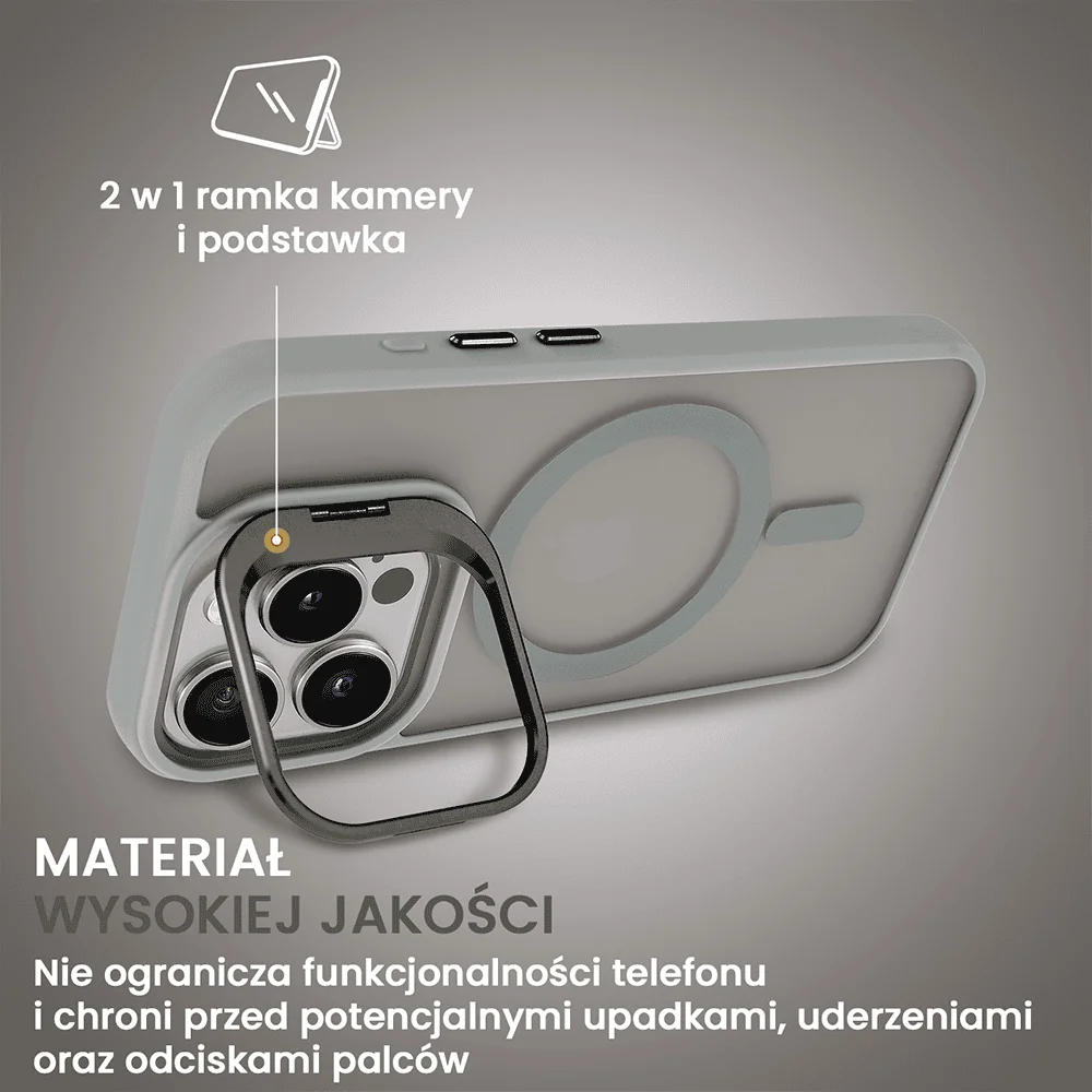 Etui do iPhone 16 Pro Arctic Stand, półprzeźroczyste, z osłoną aparatu i podstawką, tytanowe