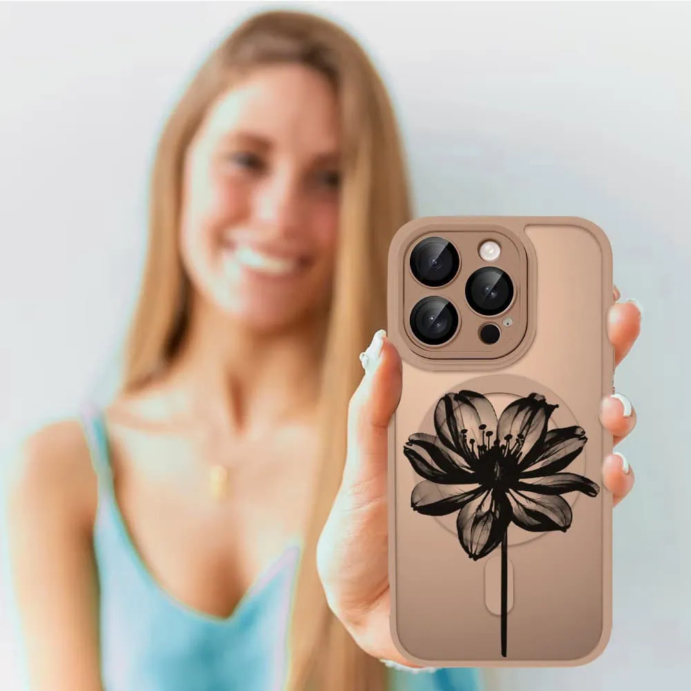 Etui do iPhone 16 Pro Color Flush z Magsafe, z osłoną aparatu, z nadrukiem czarny kwiat, pustynny brąz