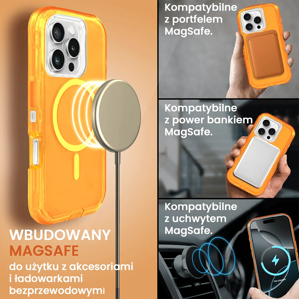 Etui do iPhone 16 Pro Crystal Armor Magsafe, Anti-Drop pancerne 3w1, ognisty opal