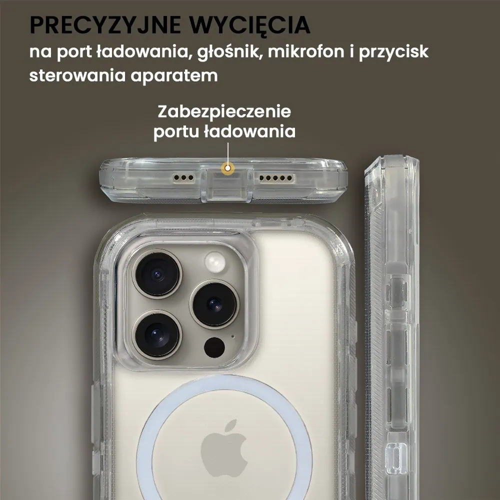 Etui do iPhone 16 Pro Max Crystal Armor Magsafe, Anti-Drop pancerne 3w1, szary szafir