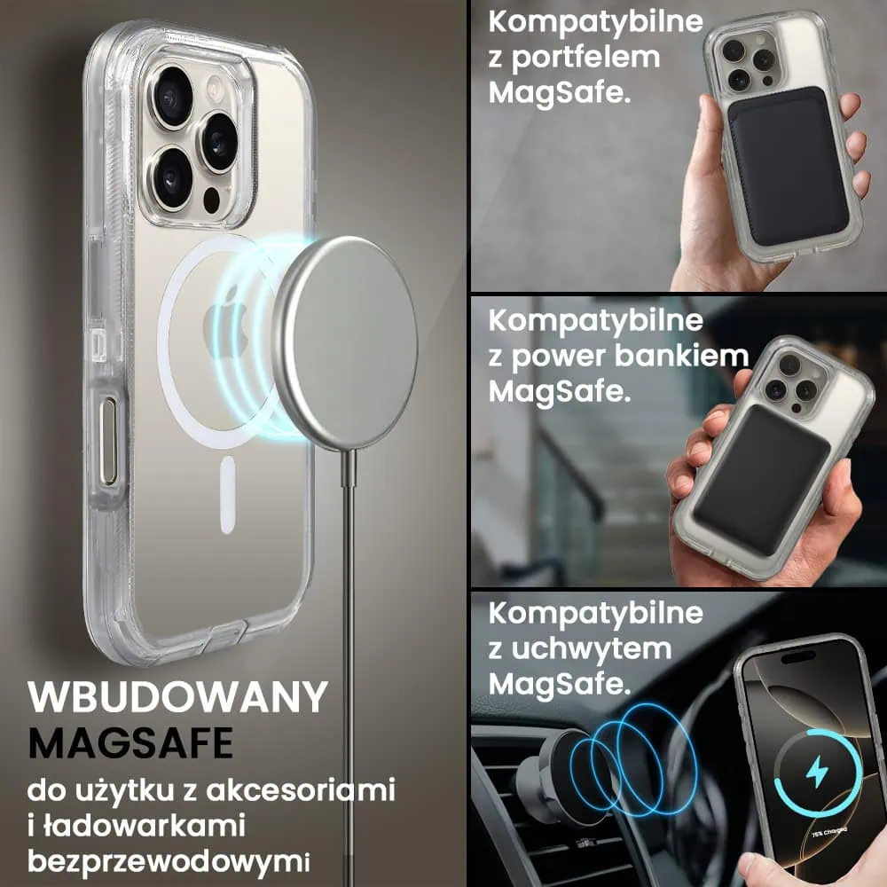 Etui do iPhone 16 Pro Max Crystal Armor Magsafe, Anti-Drop pancerne 3w1, szary szafir