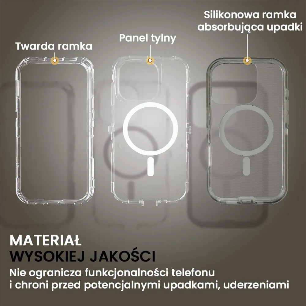 Etui do iPhone 16 Pro Max Crystal Armor Magsafe, Anti-Drop pancerne 3w1, szary szafir