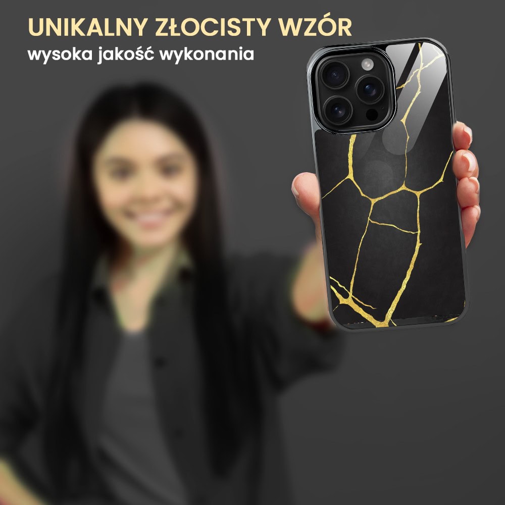 Etui do iPhone 16 Pro, Elite Glass z MagSafe, Kintsugi, czarna porcelana, czarne
