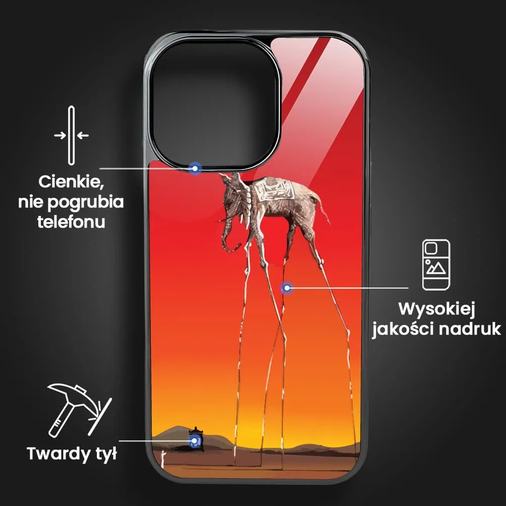 Etui do iPhone 16 Pro, Elite Glass z MagSafe, Salvador Dali, słoń, czarne