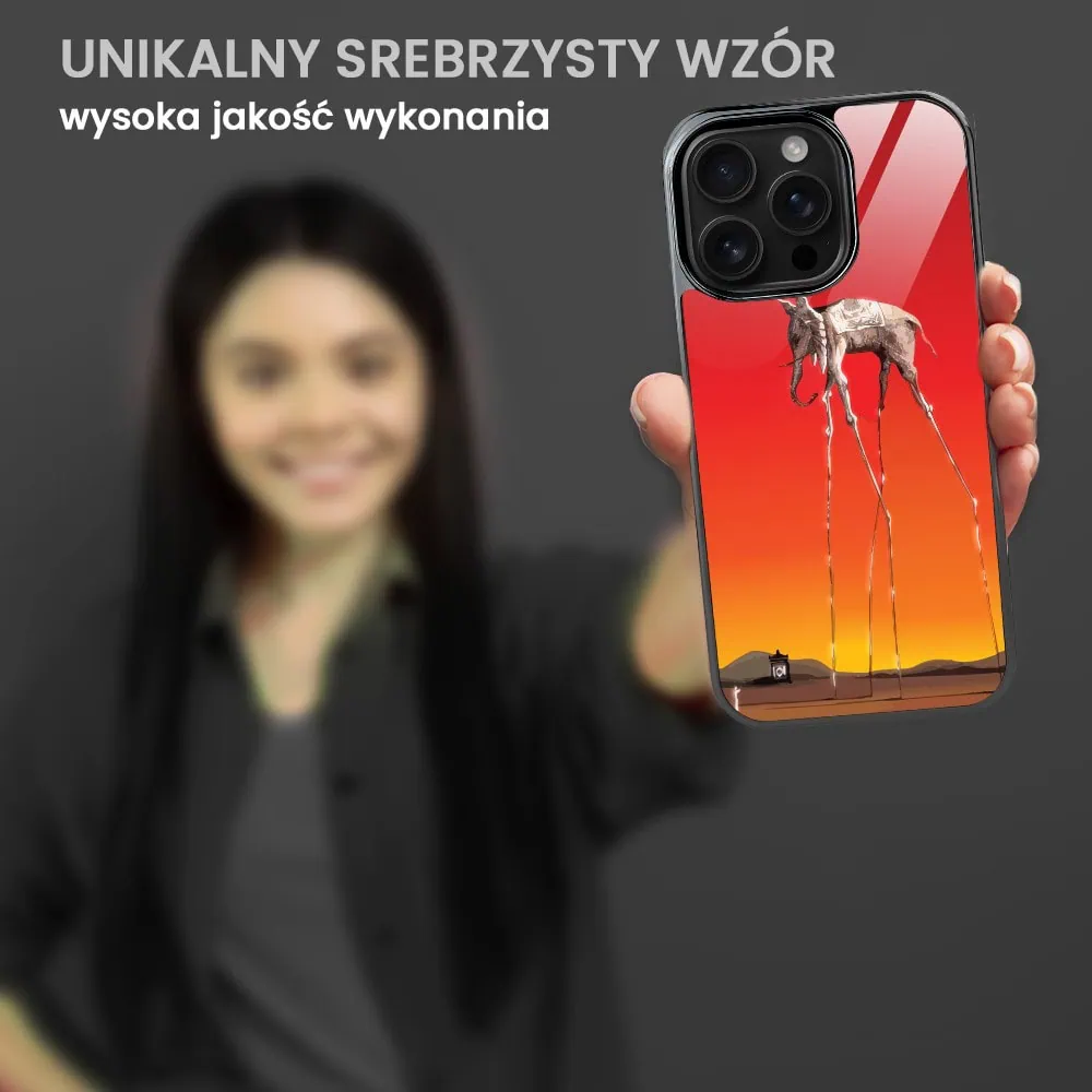 Etui do iPhone 16 Pro, Elite Glass z MagSafe, Salvador Dali, słoń, czarne