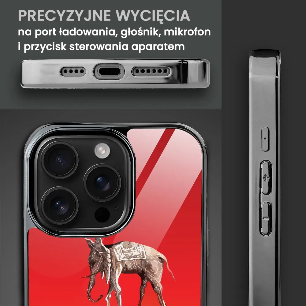 Etui do iPhone 16 Pro, Elite Glass z MagSafe, Salvador Dali, słoń, czarne