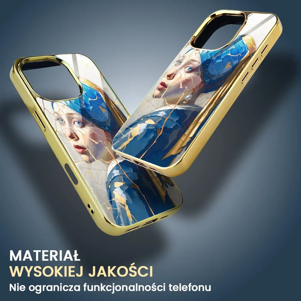 Etui do iPhone 16 Pro Max, Elite Glass z MagSafe, Kintsugi Art, kobieta z perłą, złote