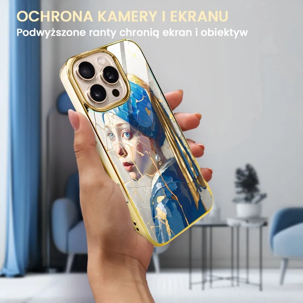 Etui do iPhone 16 Pro Max, Elite Glass z MagSafe, Kintsugi Art, kobieta z perłą, złote