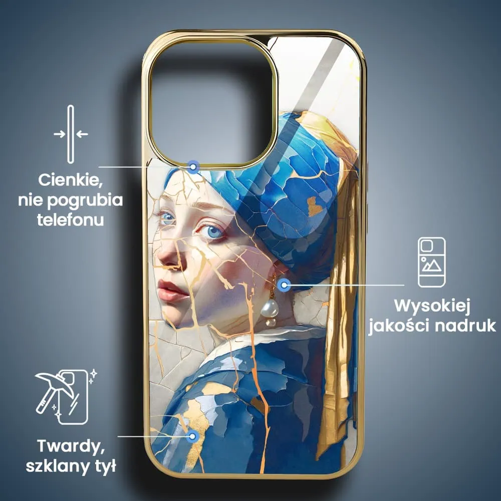 Etui do iPhone 16 Pro Max, Elite Glass z MagSafe, Kintsugi Art, kobieta z perłą, złote