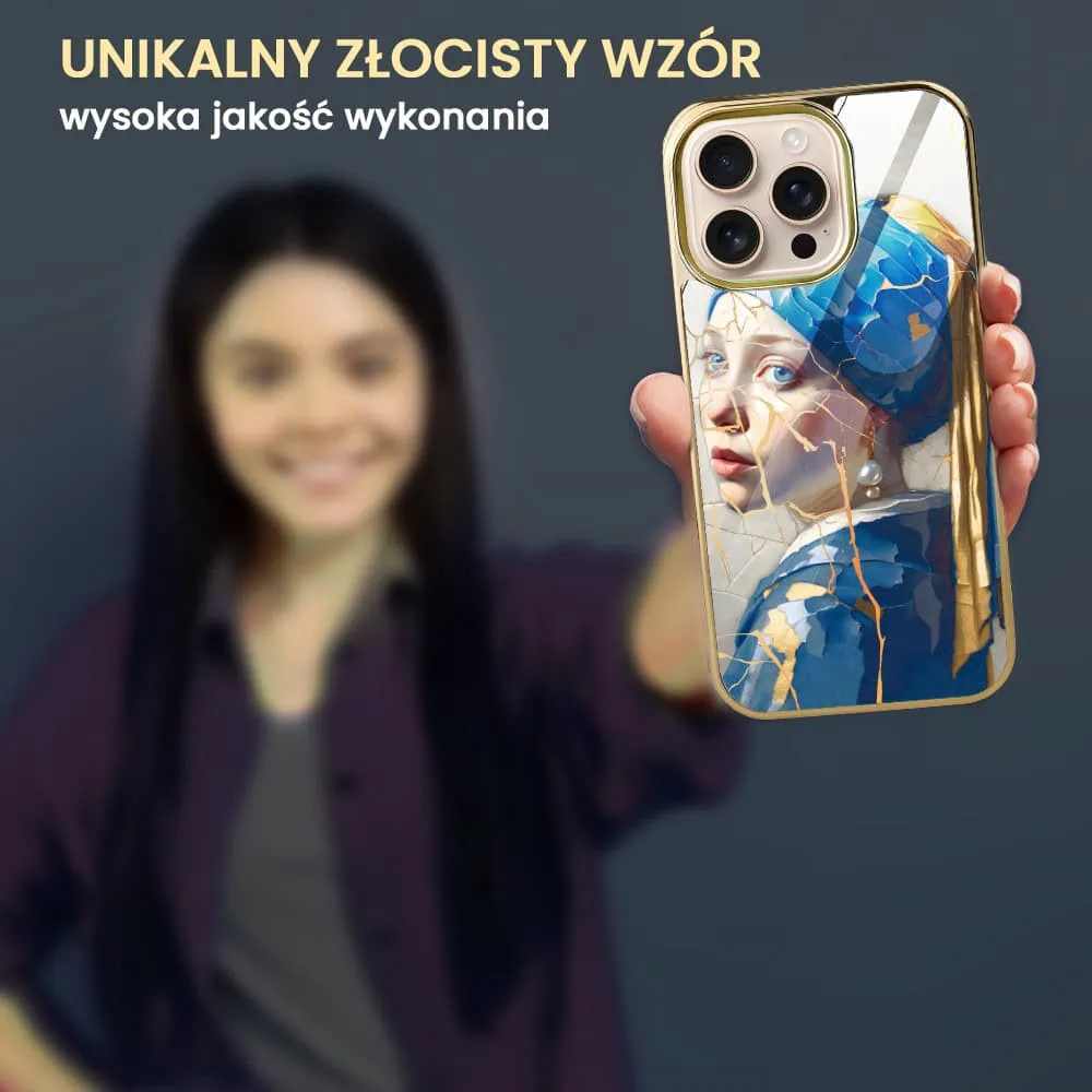 Etui do iPhone 16 Pro Max, Elite Glass z MagSafe, Kintsugi Art, kobieta z perłą, złote