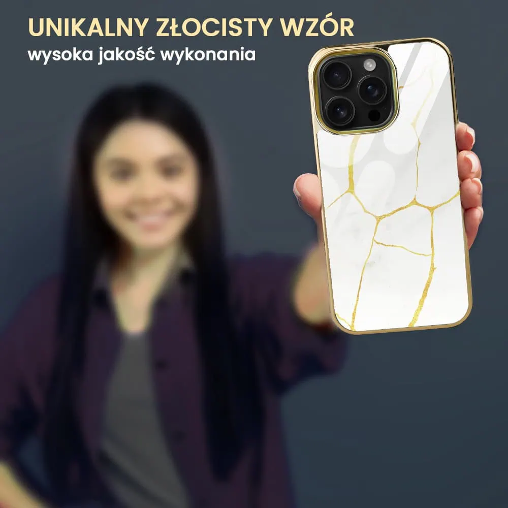 Etui do iPhone 16 Pro Max, Elite Glass z MagSafe, Kintsugi, biała porcelana, złote
