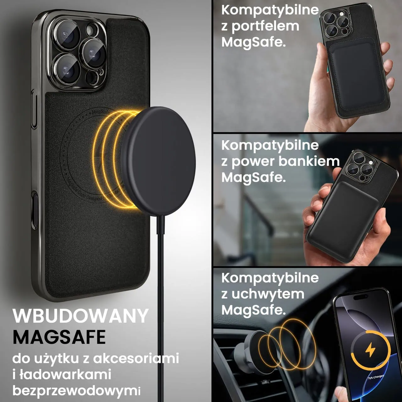 Etui do iPhone 16 Pro Elite MagSafe Leather, cienkie, czarne