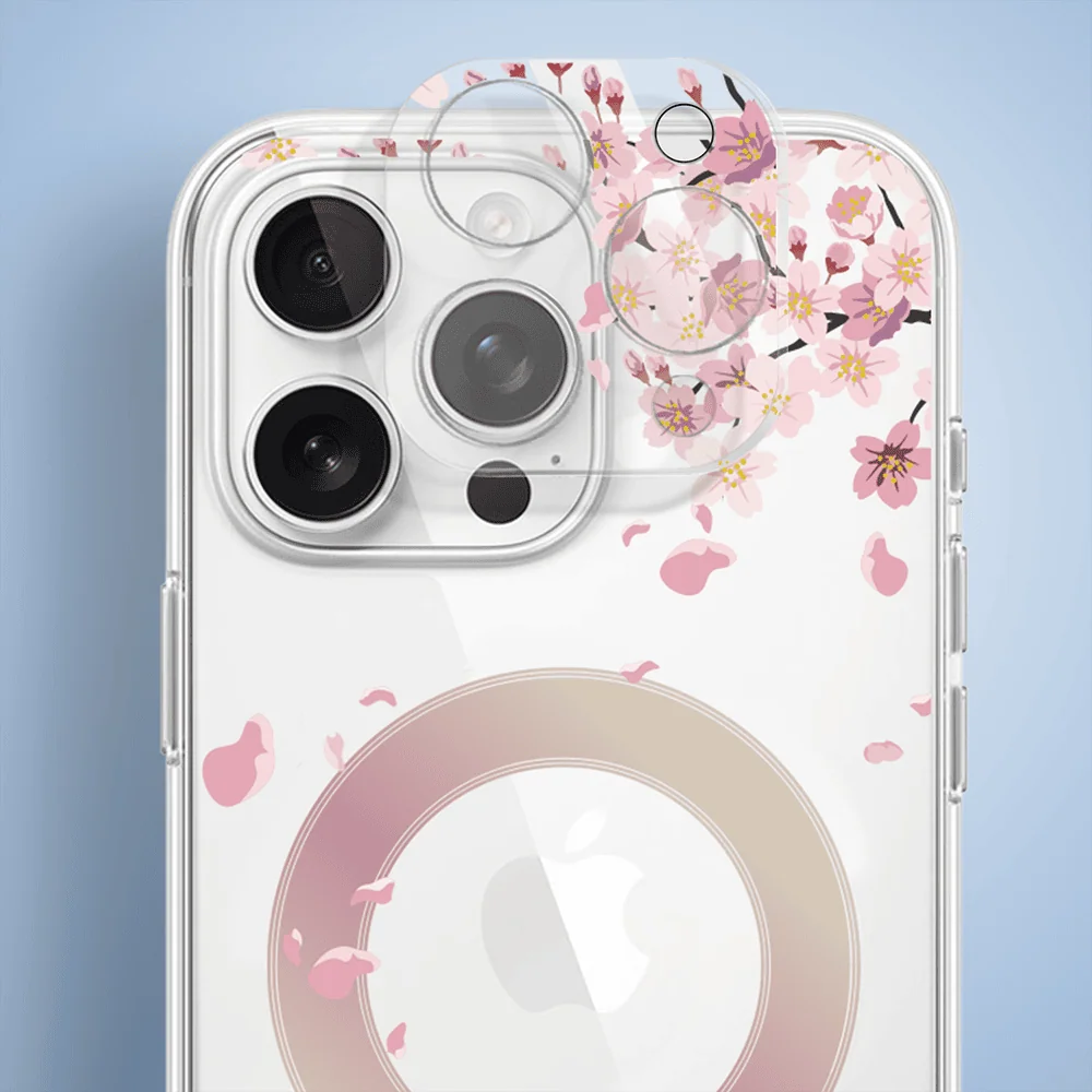 Etui do iPhone 16 Pro, Flower MagSafe, kwiat wiśni, przeźroczyste