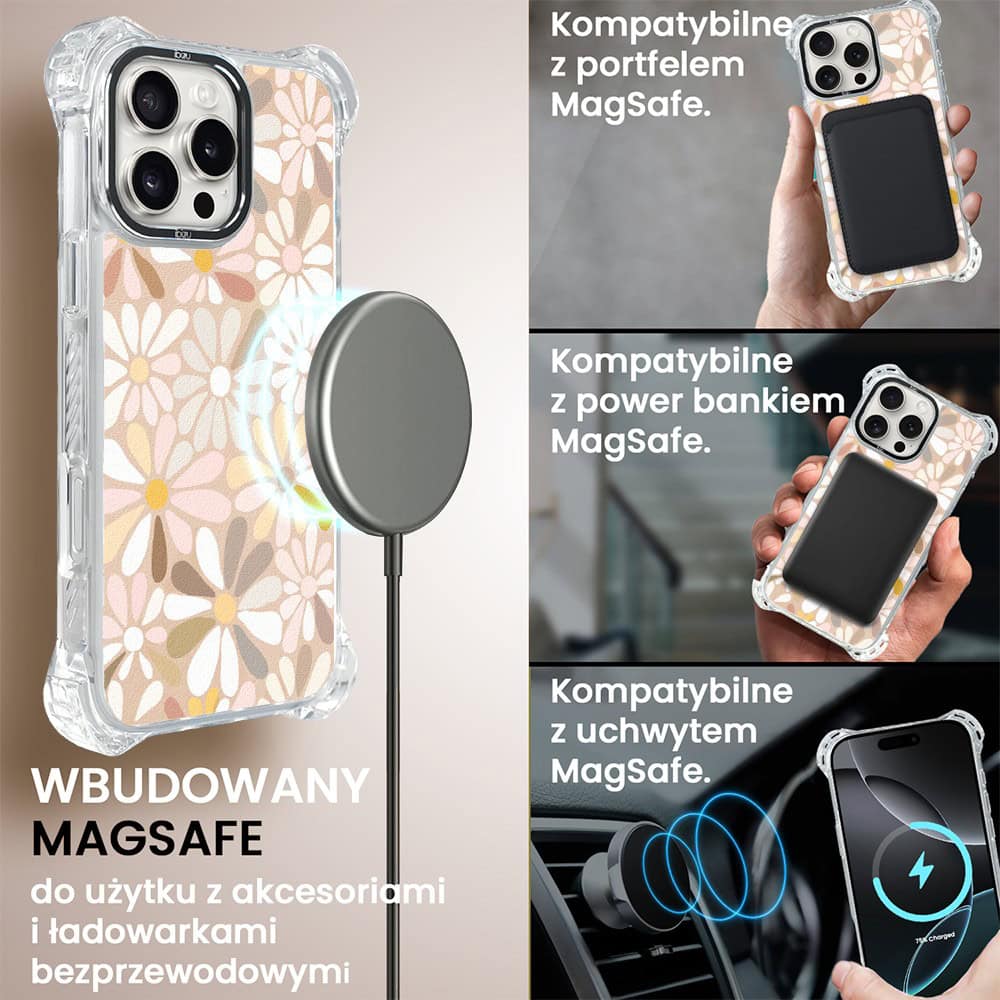 Etui do iPhone 16 Pro Max, Ibizu DropGuard Ultra z MagSafe, Boho, Kwiaty vintage