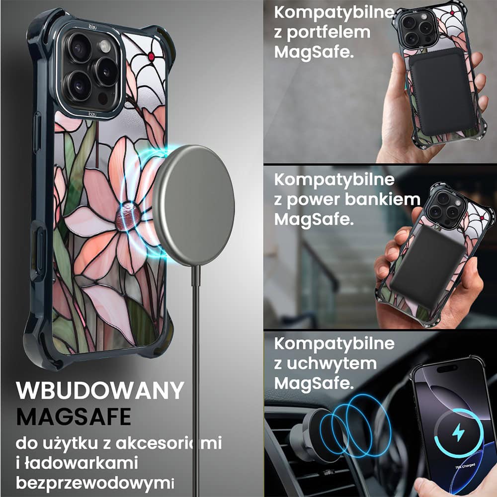 Etui do iPhone 16 Pro, Ibizu DropGuard Ultra z MagSafe, Barwy Szkła, Różowa magnolia
