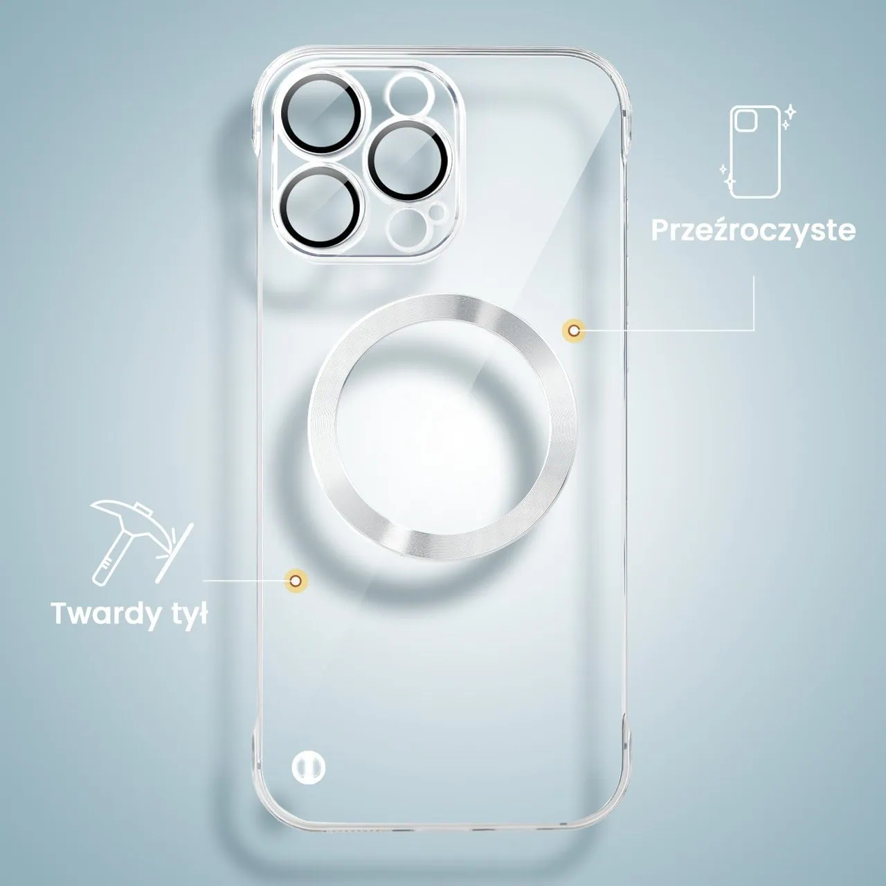 Etui do iPhone 16 Pro MagSafe Luxury Protect Lite, hybrydowa ochrona kamery, przeźroczyste