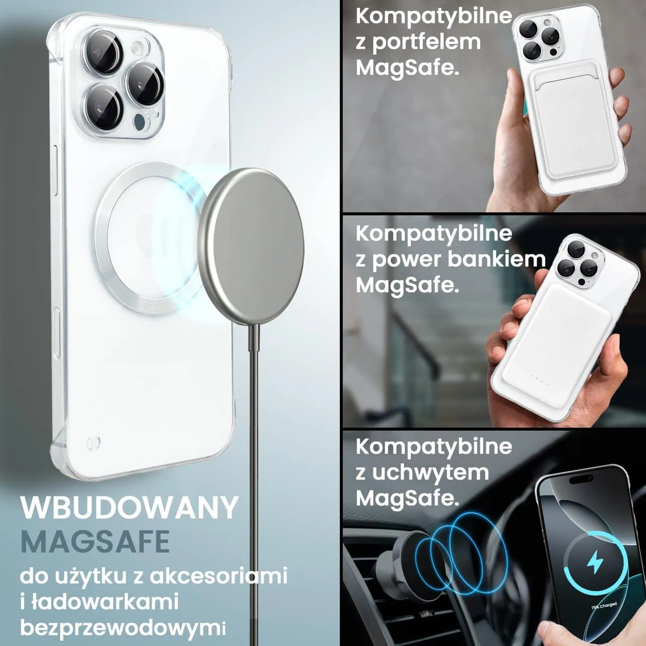 Etui do iPhone 16 Pro MagSafe Luxury Protect Lite, hybrydowa ochrona kamery, przeźroczyste