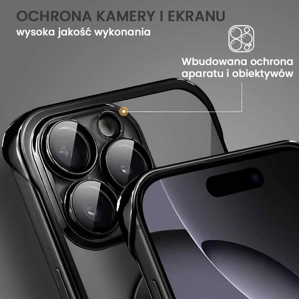 Etui do iPhone 16 Pro MagSafe Luxury Protect Lite przeźroczyste, hybrydowa ochrona kamery, czarne