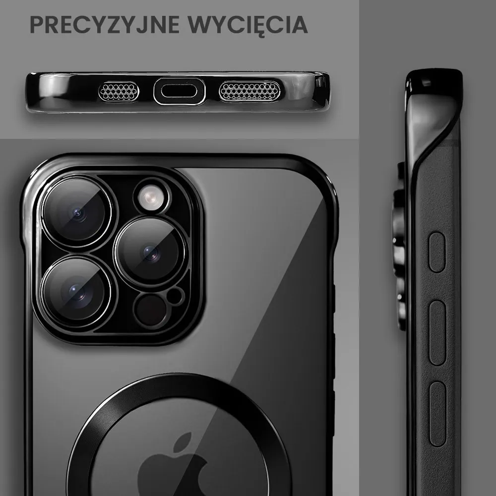 Etui do iPhone 16 Pro MagSafe Luxury Protect Lite przeźroczyste, hybrydowa ochrona kamery, czarne